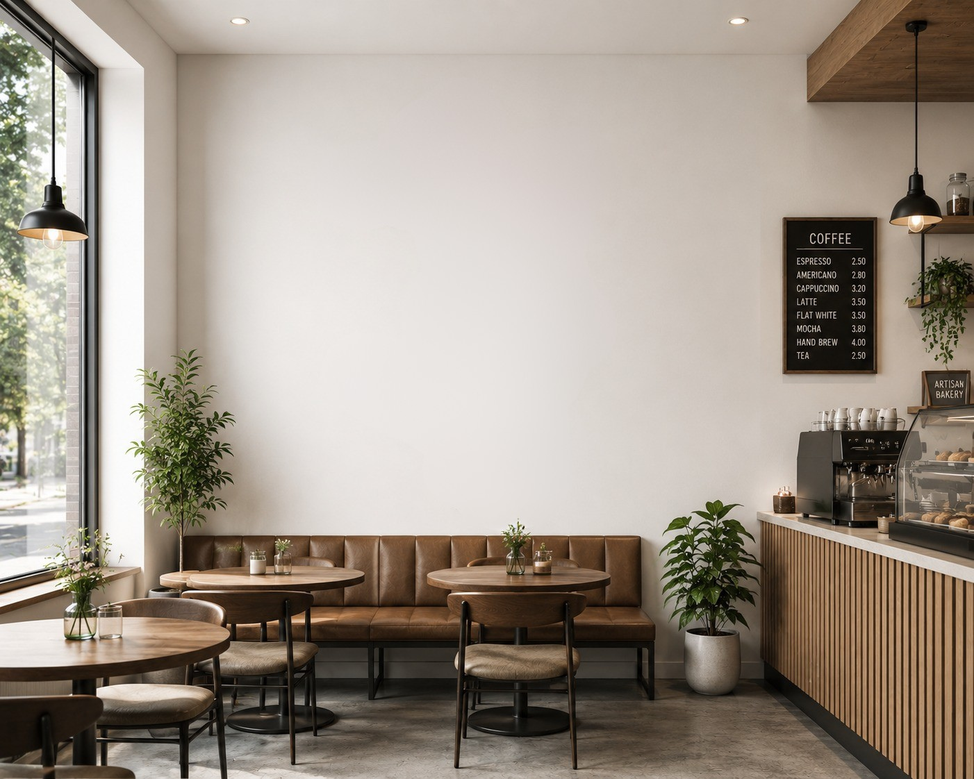 Cafe interior mockup with restaurant mural